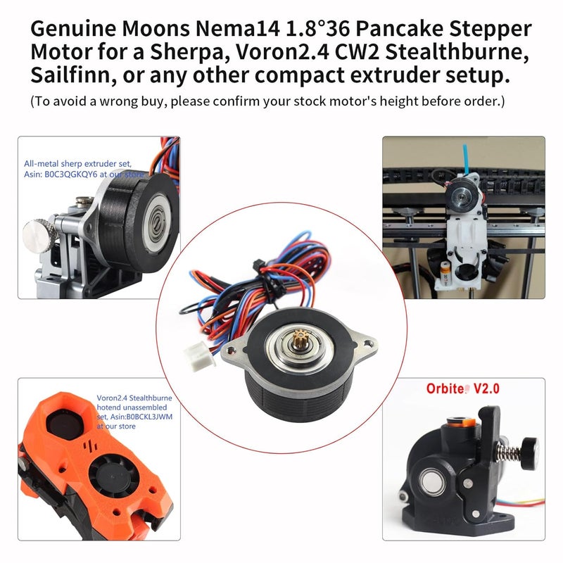 FYSETC Moons Nema 14 36mm Pancake Stepper Motor with 8 Tooth Gear: 17MM Enhanced Light Weight with Extension Cable for Orbitor/Sherpa Extruder Ender 3 Pro Neo V2 Voron2.4 3D Printer Direct Drive - Image 3